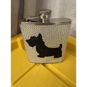 Juicy Couture Limited Edition 7oz Flask Silver Black Scottish Terrier Rhinestone